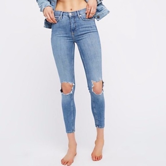 Free People Denim - High Rise Busted Knee Skinny Ankle Crop Jean 25 people High Rise